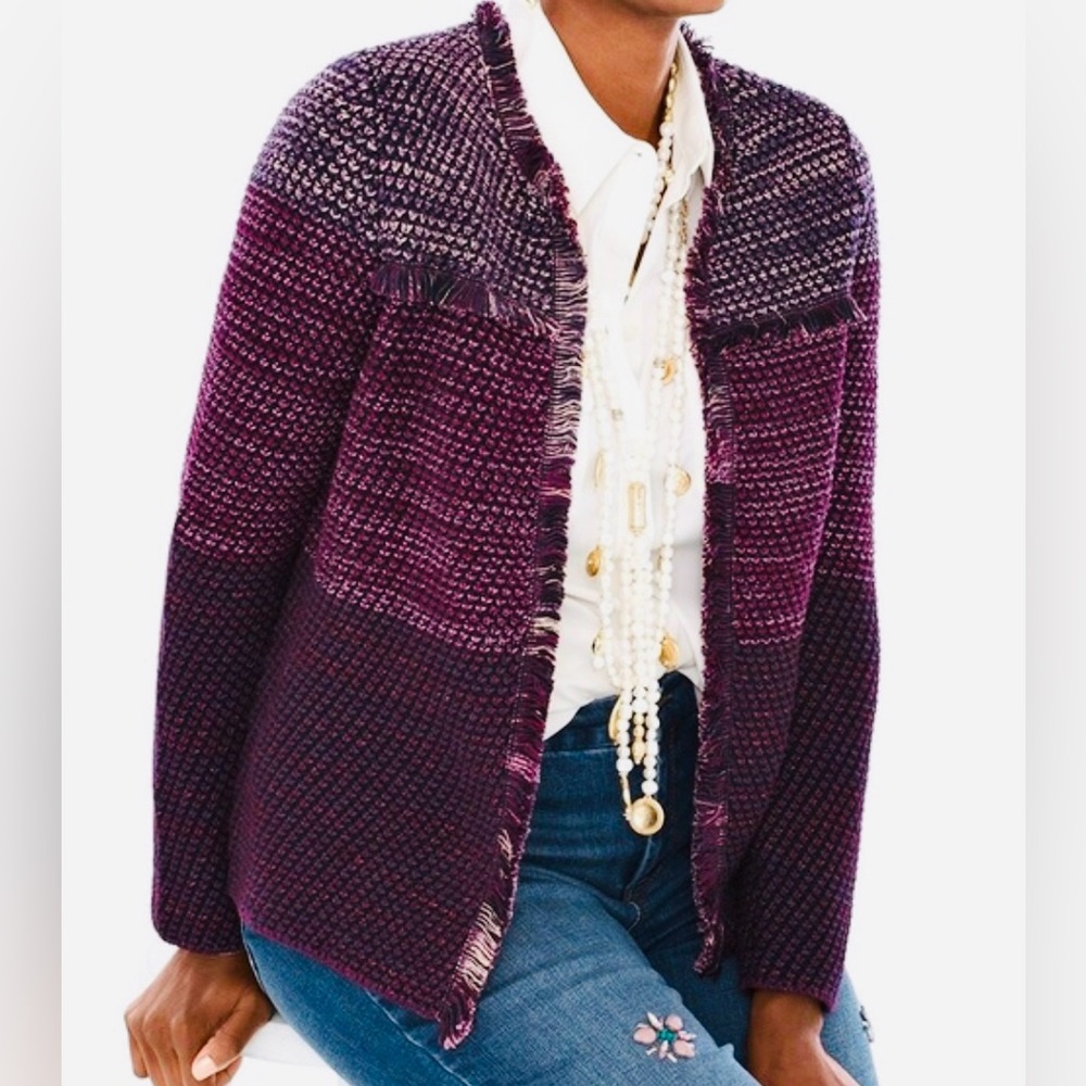 Chico's Marled Fringe Cardigan Sweater, Size 1 (Medium)
